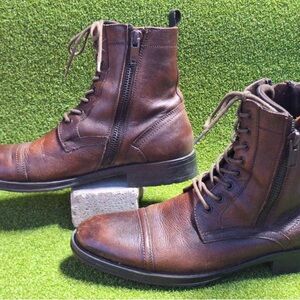 Kenneth Cole NY Men's Hugh Leather Boots Double Zipper 11 M Design 111395